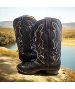 Nocona Cowboy Boots Size 11.5 11 1/2 D Black Leather Stitching Mens West... - $199.99