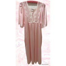 VTG Gilead Floor Length Pink Button Down Robe Nylon With Lace Top USA Made - $25.74