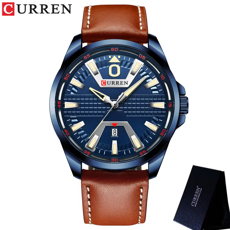 CURREN  Men Watch   Black Silver  Waterproof Male Clock Leather Man Wristwatch 8 - £97.83 GBP