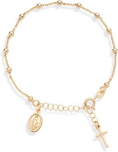 Miabella 18K Gold Over Sterling Silver Italian Rosary Cross Bead Charm Link Chai - £29.43 GBP