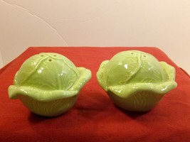 Vintage Green Cabbage Holland Mold Hand Painted Ceramic Salt &amp; Pepper Shakers - £15.61 GBP