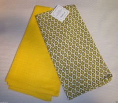 New April Cornell Set of 2 Tea Towels 19 x 27&quot; Yellow Medallion/Yellow Solid - £14.00 GBP