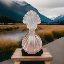 Vintage Pink Satin Frosted Glass Perfume Bottle with Fan Stopper 5 Inch - $241.39 MXN