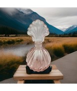 Vintage Pink Satin Frosted Glass Perfume Bottle with Fan Stopper 5 Inch - $241.39 MXN
