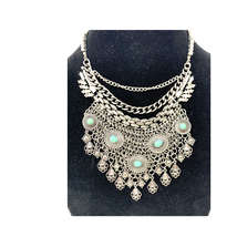 Express Silver Tone, Faux Turquoise & Rhinestones Bib Necklace - £38.33 GBP