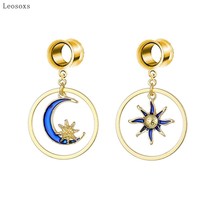 Leosoxs 2pc Stainless Steel  Star Moon Ear Plugs Tunnels Ear Stretchers Expander - £17.05 GBP