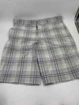 Nike Golf Shorts Mens size 36 Grey Purple White Plaid Flat Front Logo Back - £16.47 GBP