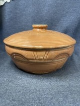 Vintage Oven Ware Stoneware Yellowware Bowl With Lid Retro 8 3/8 INCH Dia. - £33.16 GBP