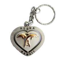 1990s Vintage Hawaii Aloha Keychain Metal Spinning Charm Dolphins Heart F8E - $19.99