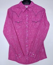 Wrangler Rock 47 Women&#39;s Size Small Rhinestone Pearl Snap Pink LS Cowgirl Shirt - £17.70 GBP