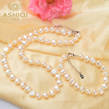 White 9-10mm Natural Baroque  Jewelry Sets Real Freshwater  Necklace Handmade Br - £19.02 GBP