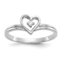 14K White Gold Polished AA Diamond Heart Ring - £166.84 GBP