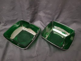 Two Anchor Hocking Emerald Forest Green Charm Square Berry MCM Dessert Bowls - £7.64 GBP