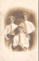 RPPC Three Handsome Men Boater Hat Gatsby Style Well Dressed Studio Postcard X8 - £9.40 GBP