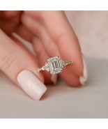 Emerald Cut Engagement Ring, Side Stone Marquise Pave Moissanite Ring, - $275.00