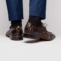 Caribe Rustic Genuine Caiman Crocodile Dress Shoes Derby Orix / Brown image 8