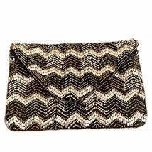 Sole Society Mona Metallic Black Silver Gold Beaded Front Flap Envelope ... - £26.06 GBP