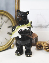 Western Rustic Fishing Black Bear Holding Largemouth Bass Fish Figurine ... - $21.99
