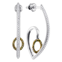 10k White Gold Round Green Color Enhanced Diamond J Hoop Oval Dangle Ear... - £399.67 GBP