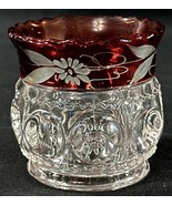 Antique Ruby Stain EAPG Toothpick Holder Bullseye &amp; Fan Floral Acid Etch... - $29.95