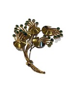 Jay Kel Sterling Silver 925 Gold Wash Green Crystal Flower Brooch K1034 - £42.78 GBP