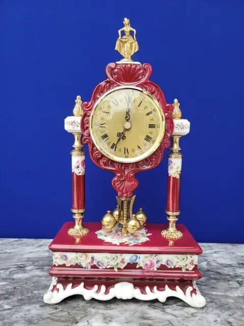 Antique Brass Ceramic Clock - $742.50