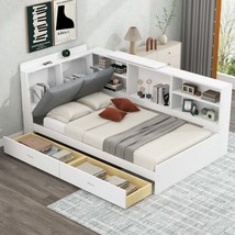 Queen Bed Frame LED Headboard, Charging Station, Metal Platform - $135.99