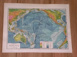 1936 Vintage Physical Map Of The Pacific Oc EAN / South America Population Map - £14.09 GBP