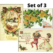 1970s Victorian Christmas Postcard Reproductions Set of 3 Children Bells Snow - £9.61 GBP
