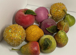 Vintage MCM Sugar Frosted Beaded Glitter Fruit Lot Apples Small Pears No Glitter - £11.19 GBP
