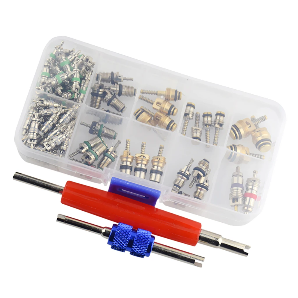 A/C System Schrader Valve Cores Kit with Remover Tool - 102pcs for R12/R... - £23.60 GBP