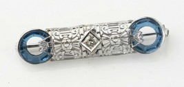 14k or Blanc Art Déco Diamant Solitaire Broche W/Cristal Accents Tdw = 0... - $333.31