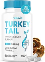 Turkey Tail Mushroom Capsules 60ct Natural Immune, Liver, Digestive 4/2025 500mg - $24.74