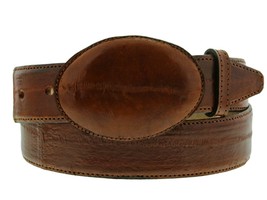 Cowboy Belt Cognac Leather Real Exotic Eel Skin Rodeo Dress Buckle Cinto - £47.18 GBP