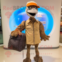 Brown Ostrich mascot costume character dressed with a Jumpsuit and Messenger bag - $1,299.00