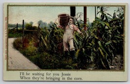 Farmer Waiting For His Lady In The Corn Field Postcard B35 - $6.95