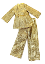 Barbie Clone Vintage Doll Clothes Outfit Gold Metallic Pant Suit Mod Top... - £46.99 GBP