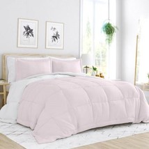 King/Cal King 3-Piece Microfiber Reversible Comforter Set Blush Pink and White - £107.65 GBP