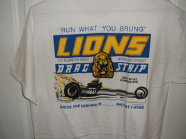 OLD VTG Lions Drag Strip on a White &amp; blue print on Large Tee shirt - £18.82 GBP