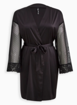 Torrid Black Stretch Satin And Lace Long Sleeve Robe Plus Size 1X-2X - £38.60 GBP