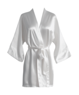 ANELE Satin Soft Snow White Wide Sleeve Kimono Wrap Dress Thigh Length Robe - $4,078.80 MXN