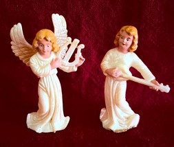 2 Vintage MCM Hard Plastic Musical Angels 3&quot; Tall Unbranded - $6.92