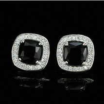 4Ct Lab Created Black Diamond Halo Push Back Stud Earrings 14K White Gold Finish - £87.99 GBP