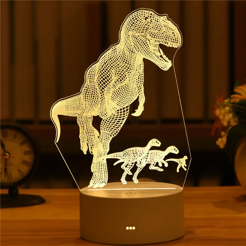 LED Table Lamp 3D Acrylic Dinosaur Bear USB Powered Night Light Wedding - $15.71+