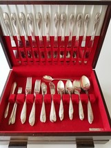 antique ONEIDA COMMUNITY PLATE QUEEN BESS silverplate flatware 79pc SHINY - $173.25