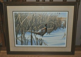 Long Shadows Ringneck Pheasants by Gary W Moss Vintage Framed Print Signed #&#39;d - £193.81 GBP