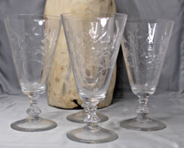 Fostoria Tall Water Wine Glassware Set of 4 Floral Vine Etching Pedestal - £30.07 GBP