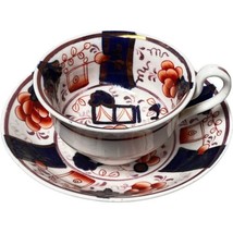 Antique 19th Century Gaudy Welsh Irostone Imari English Tea Cup &amp; Saucer Set 671 - £56.36 GBP