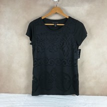 Inc International Concepts Black Lace Front Knit T-shirt Top Nwt Small - £9.59 GBP