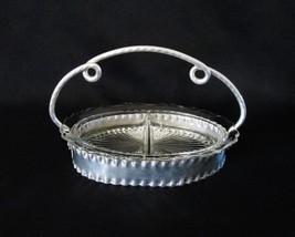 Vintage Pressed Glass Candy Dish with Aluminium holder 9&quot; - $6.99